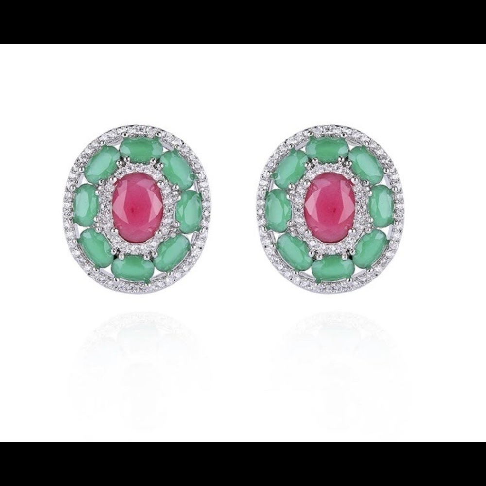 - Gorgeous Emerald And Ruby Studs With Swarovski … - image 1